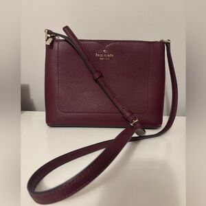 Kate Spade Harlow Pebbled Leather Crossbody Purse - Deep Berry/Burgundy